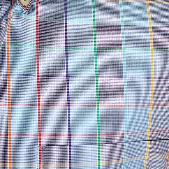 Alan Flusser Blue Check Button Down Oxford Shirt Flip Cuff Size M - Picture 5 of 8